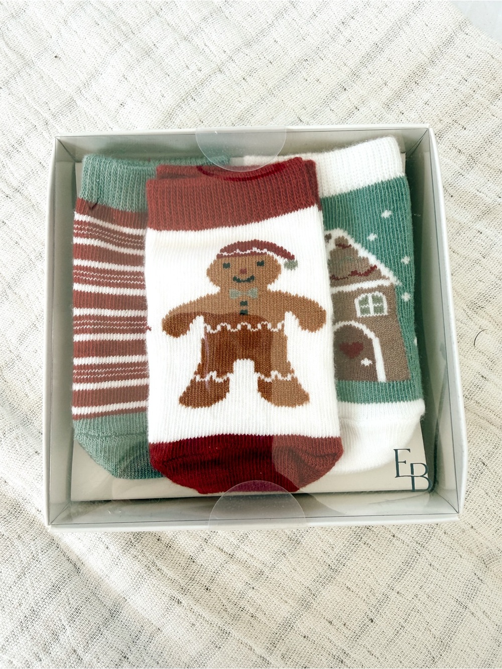 Elegant Baby Holiday Gingerbread Kids Sock Gift Set in Green, Red, White